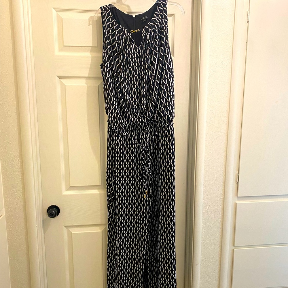 Tahari jumpsuit with gold keyhole detail